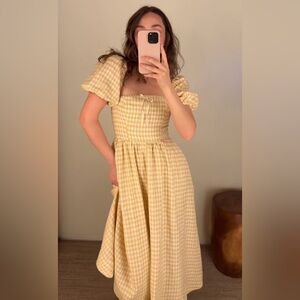 Reformation Marella Linen Dress in Sunshine Check